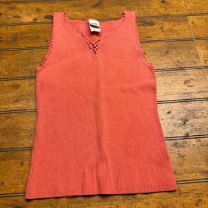 Faded Glory Coral Amber Ribbed Lace Up V Neck‎ Tank Top Ladies M 8 10